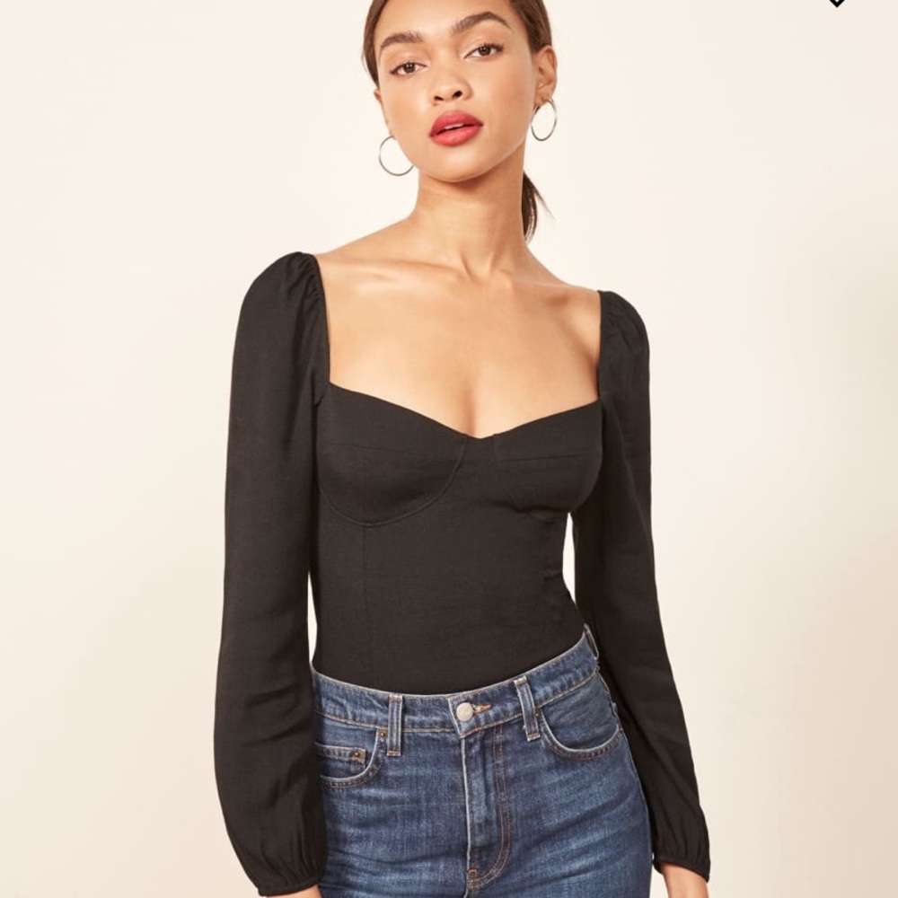 Reformation Black Long Sleeve Blouse